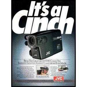 1987 JVC Mini VideoMovie Camera Camcorder Vintage Print Ad 90s Tech Wall Art